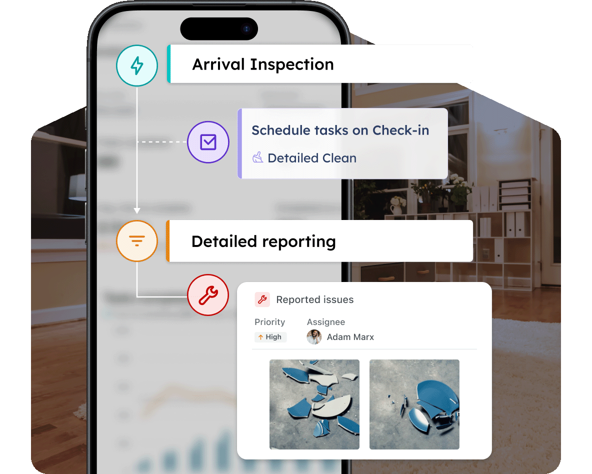Mobile app interface for property management tasks.